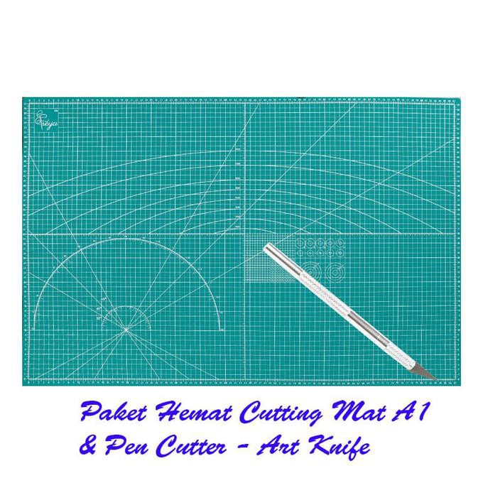 

DS WELCOME Paket Hemat Cutting Mat A1 Double Sided + Pen Cutter Design Knife