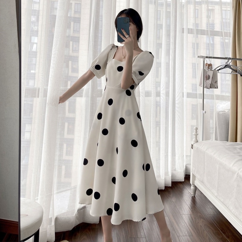 Dress Korea U-neck Polkadot M03