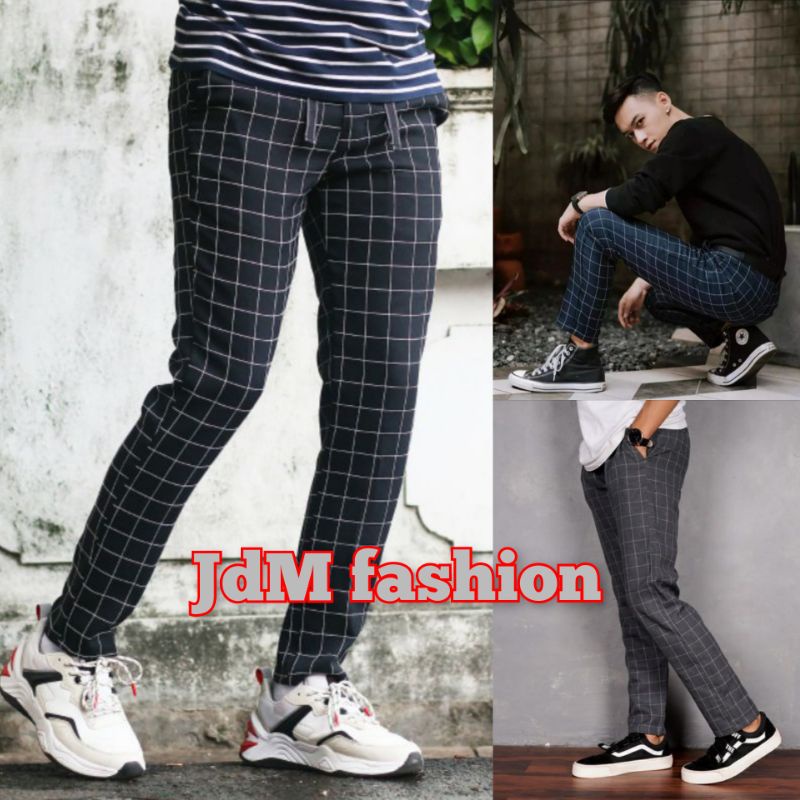 Celana Panjang Pria Kotak-kotak Tartan Cowok
