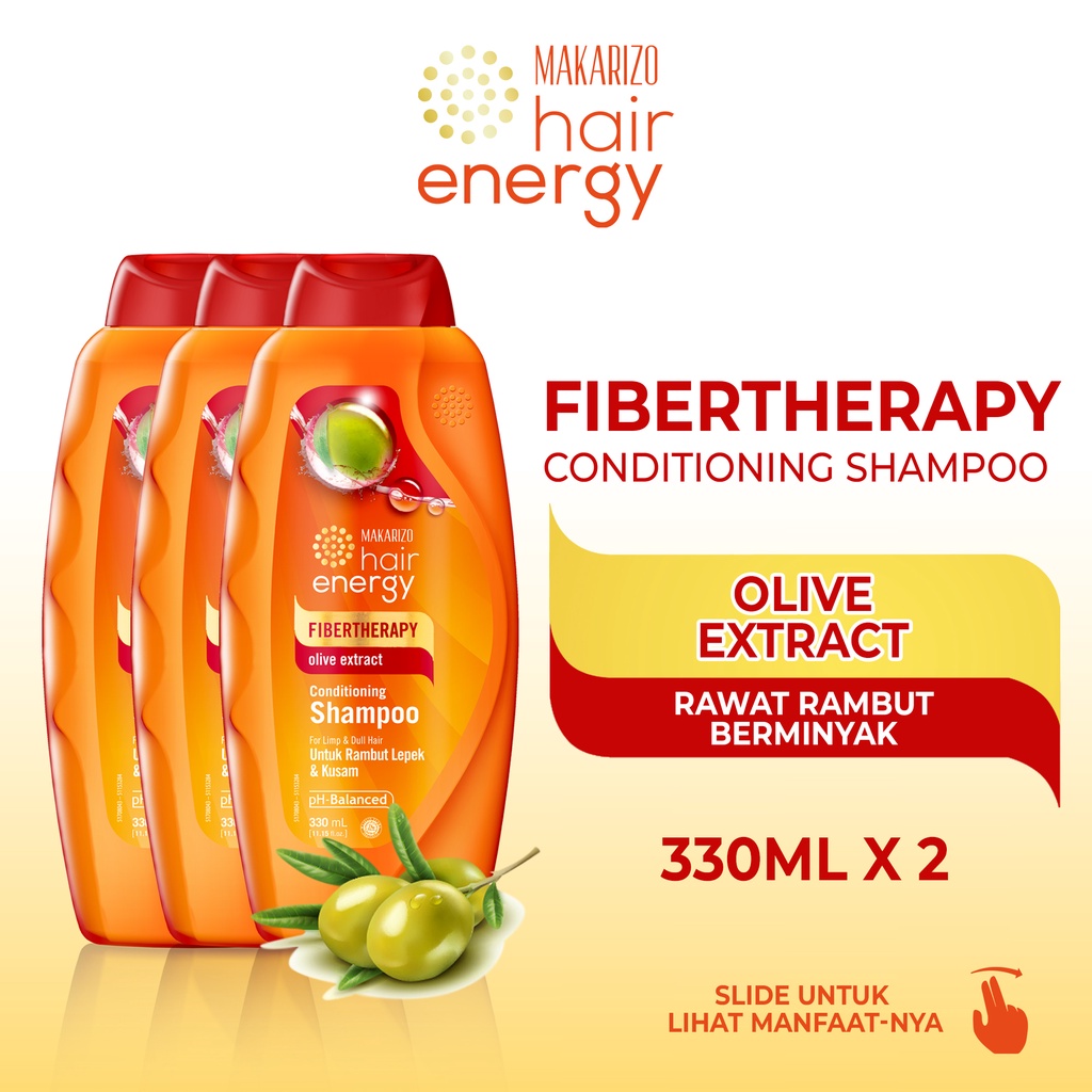 PAKET ISI 3 - Makarizo Hair Energy Fibertheraphy Conditioning Shampoo Olive 330 mL