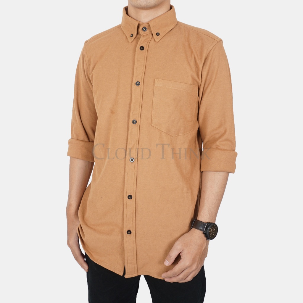 Kemeja Lengan Panjang Pria Warna Almond Original Brand Cloud Think bahan Pique