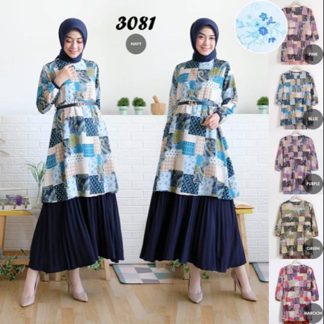 GAMIS PLISKET MOTIF BATIK. MAXI DRESS PRISKET ORI MOSCA FREE BELT