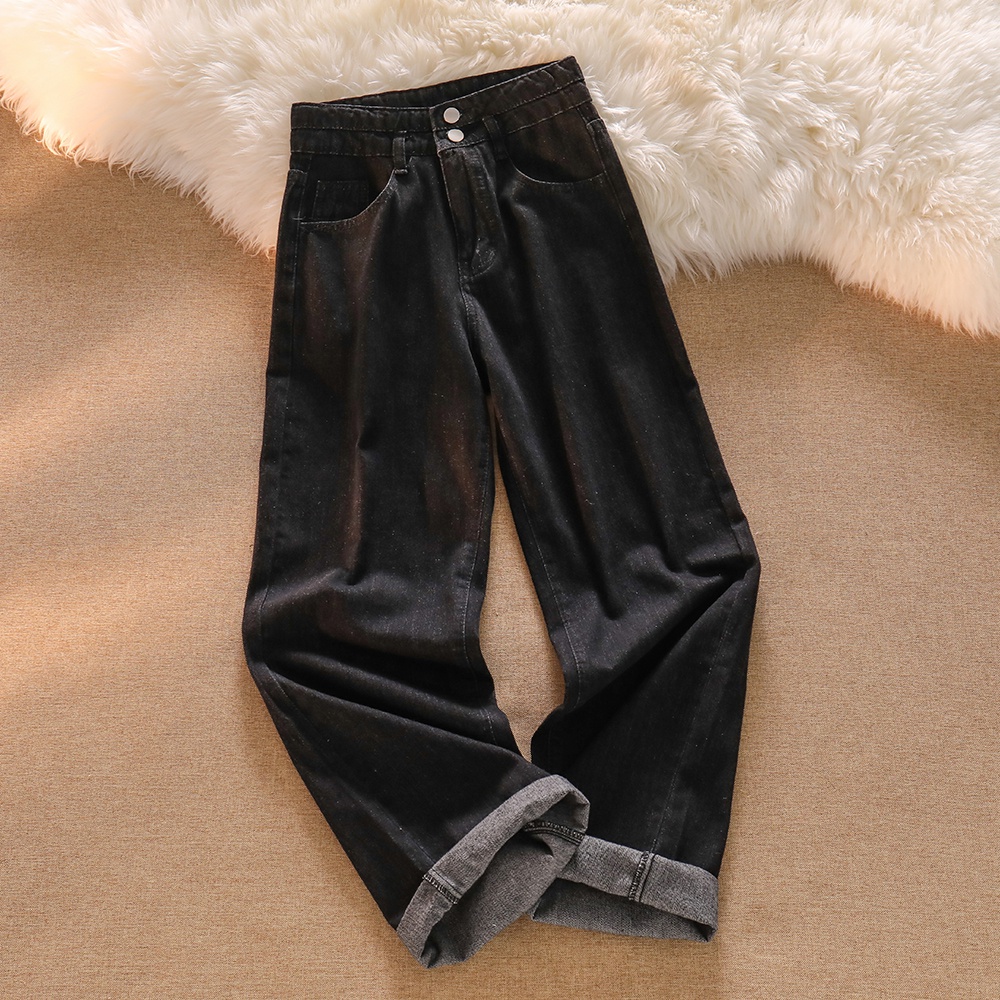 Korean Celana Panjang (Biru/Hitam) Jeans/Highwaist Straight Loose Jeans/Celana Jeans Wanita