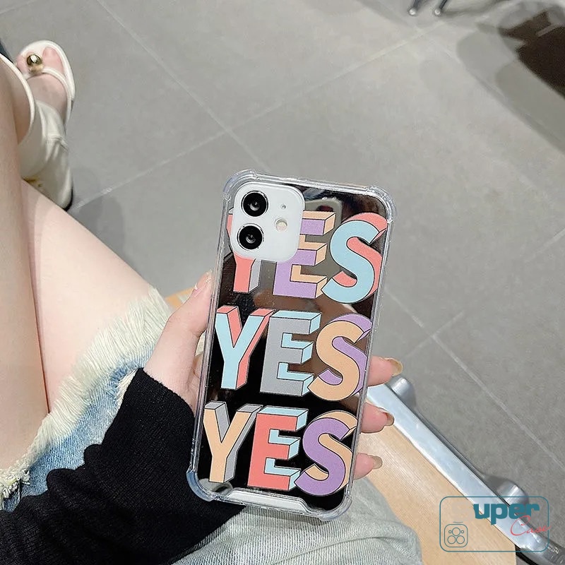 Casing iPhone XR 11 13 12 Pro Max 7Plus X XS Max 7 8 Plus SE 2020 Shockproof Motif Tulisan YES