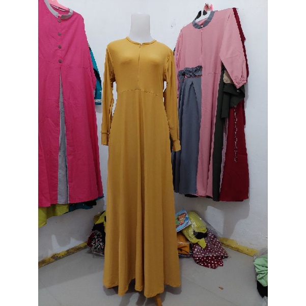 gamis jersy kuning kunyit