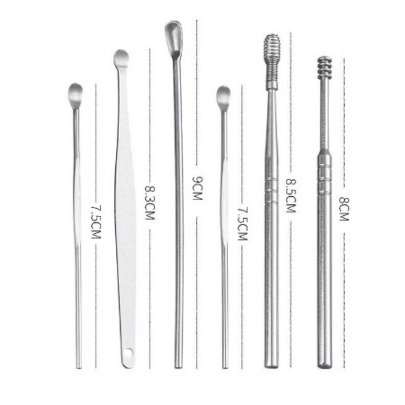 Korek Kuping Stainless Cotton Buds Korek Telinga Stainless Steel Alat Pembersih Telinga 7in1 Ear Wax