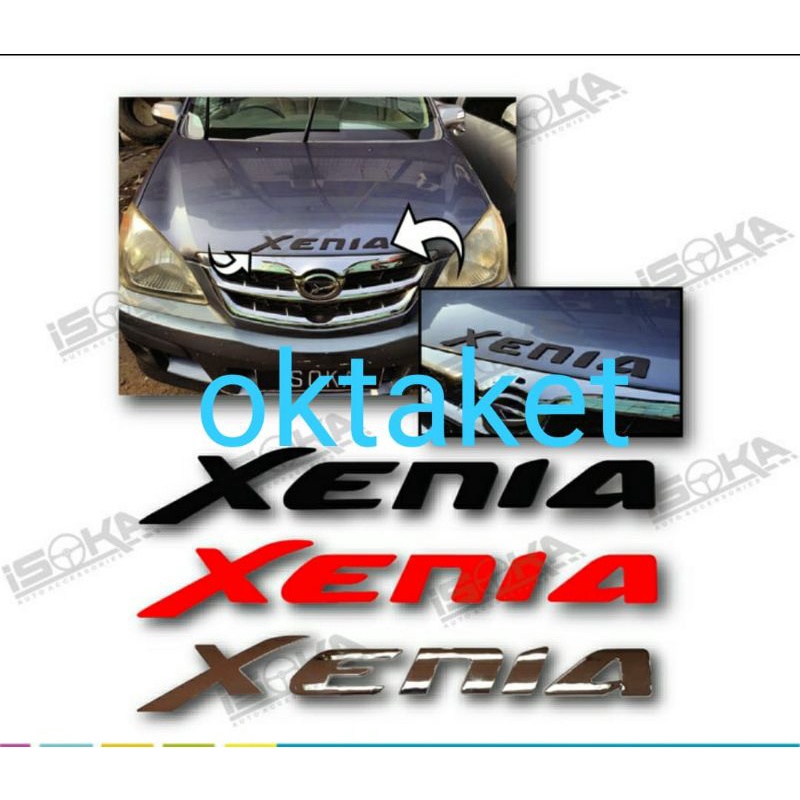 emblem kap mesin XENIA hitam merah chrome isoka