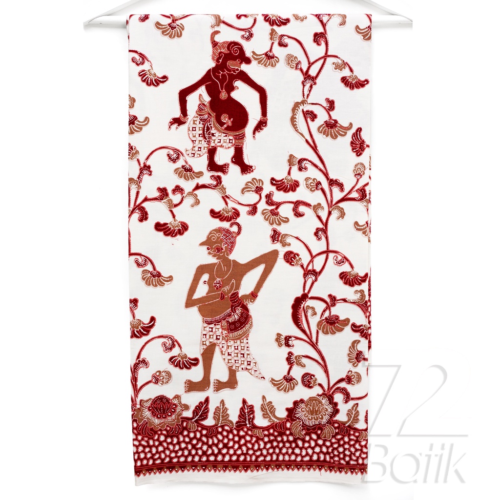 KAIN BATIK PREMIUM Bahan Katun Motif Wayang Warna Putih Merah 723150 CAP 72 Jarik Jarit Samping Keba