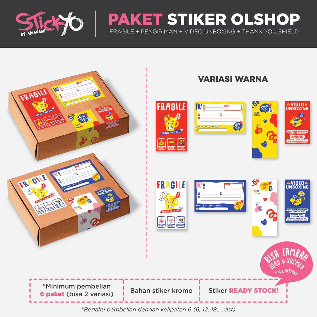 

Stickyo [Isi 4 Item] Stiker Label Pengiriman + Fragile + Segel Thank You + Peringatan Video Unboxing