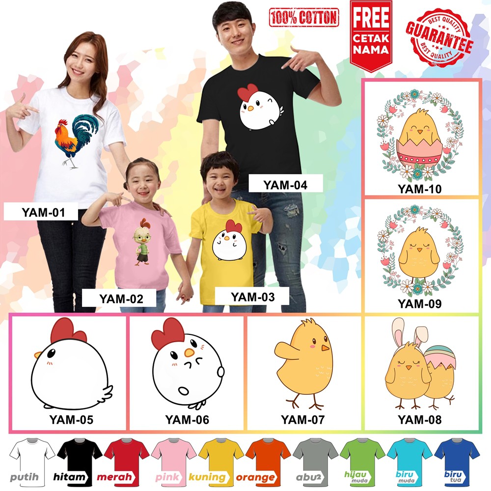 [FREE NAMA!!] Baju Kaos ANAK DAN DEWASA MOTIF AYAM CHICKEN BANYAK MOTIF