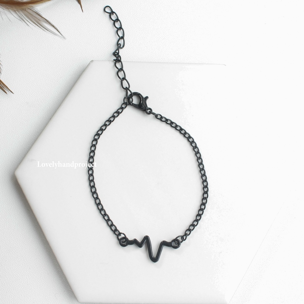 Gelang Detak Jantung Rantai Unisex Couple Charm Aksesoris Fashion Korea Simple Jewelry Design Lightning Heartbeat