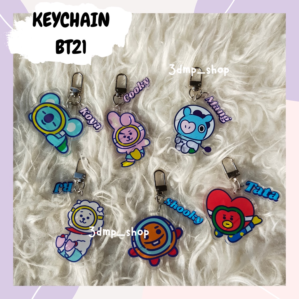 Gantungan Kunci Ganci Keychain BTS BT21 Bulu Tata Chimmy Shooky Mang Cooky 2bandul KPOP