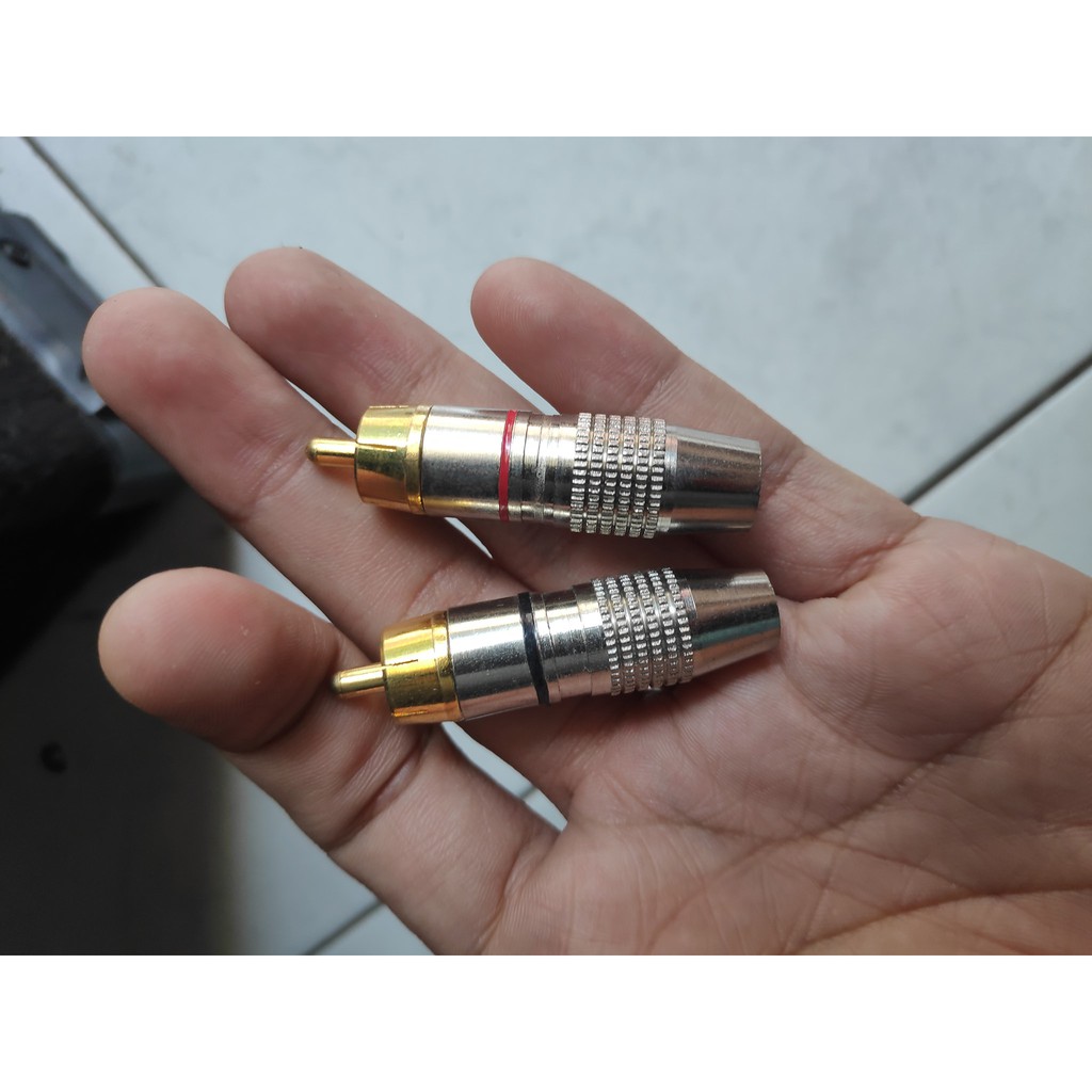 Jack RCA Huzler Jeck Jek Audio RCA Male Cowok Laki Husler Pin Kuningan 1 Set Sepasang 2 Buah Lubang