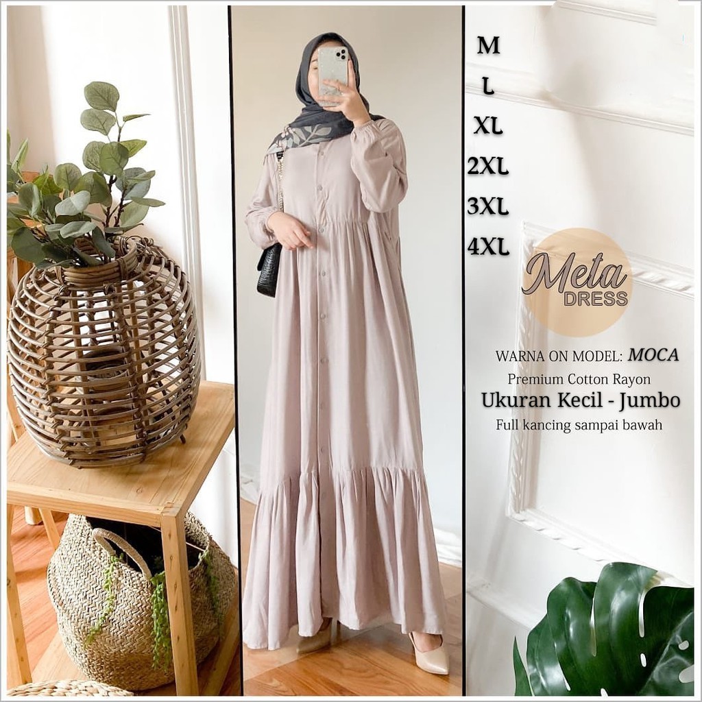 Meta Dress/Gamis Terbaru Moderen/Gamis Jumbo Polos/Ukuran kecil sampai Jumbo/Muat sampai BB 100kg