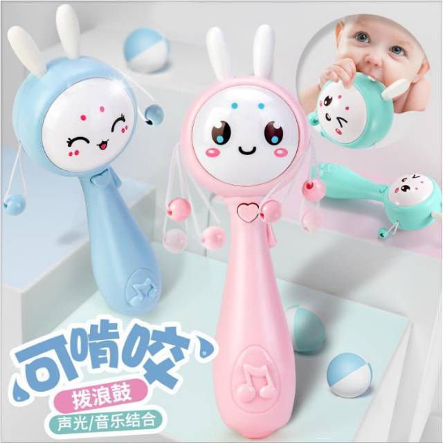 1234OS Mainan musik anak / Mainan Bayi Tongkat Rattle + Teether+ Musik + Lampu Kelap Kelip