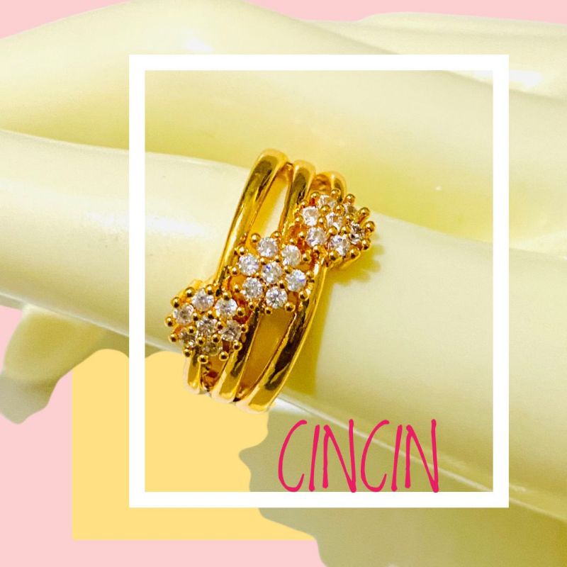 Cincin tangan wanita cincinpermata perhiasan lapis emas cincin fasion wanita cincin