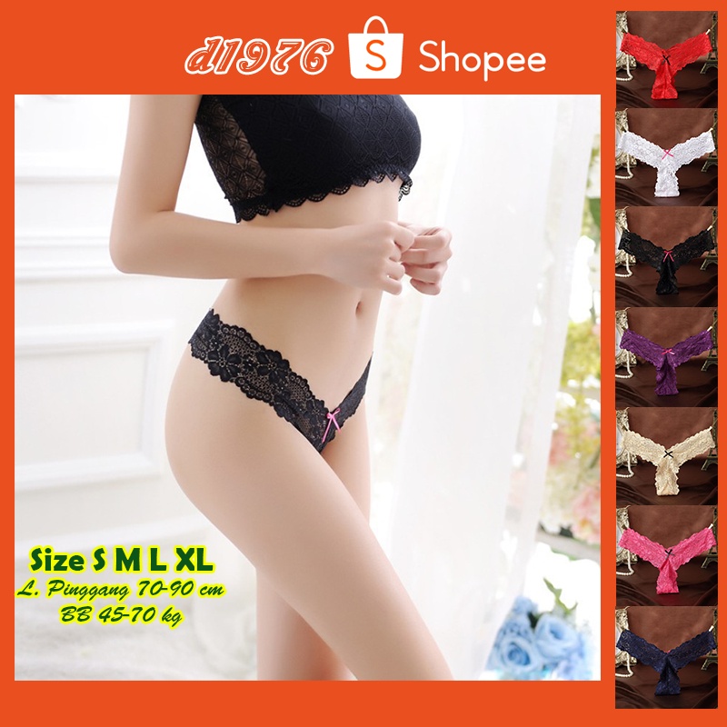 d1976 GString Celana Dalam CD Wanita Seksi Bahan Katun Lace All Size S M L XL Sexy Underwear OFG-H01