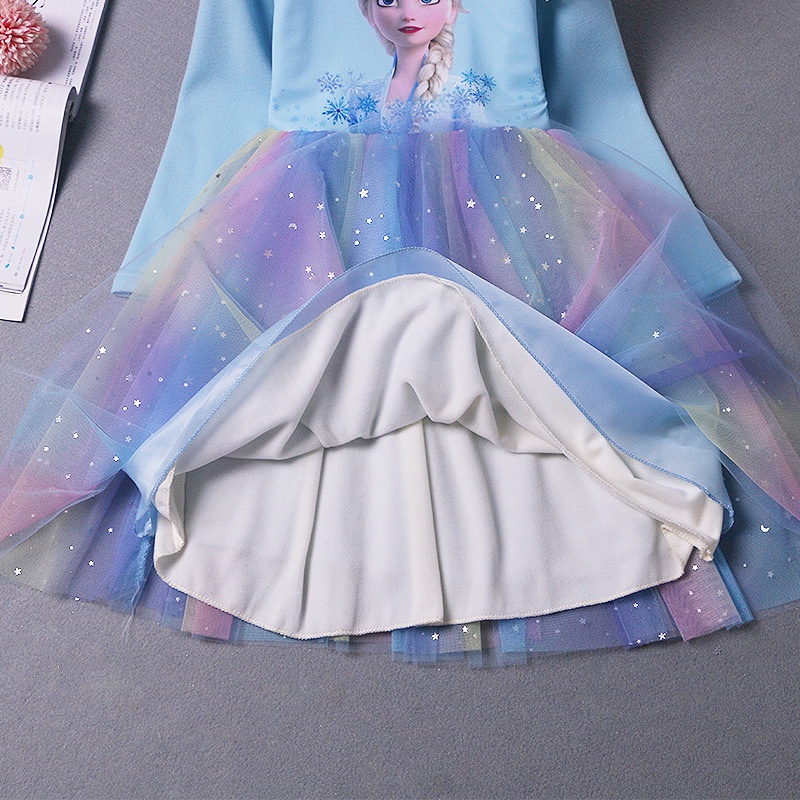 Gadis Lengan Panjang Elsa Frozen Dress Tulle Pernikahan Putri Gaun Gaun untuk Anak-anak Gaun Pesta Formal