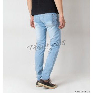 Celana jeans panjang skinny pria blue washed Denim skiny warna Vintage Blue Cowok PUL22