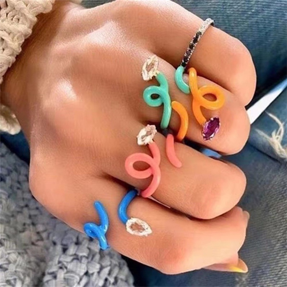 Needway  Men Ring Women Open Rings Finger Rings Gift New 2021 Snake Shape Cool Zircon Simple Party Jewelry/Multicolor