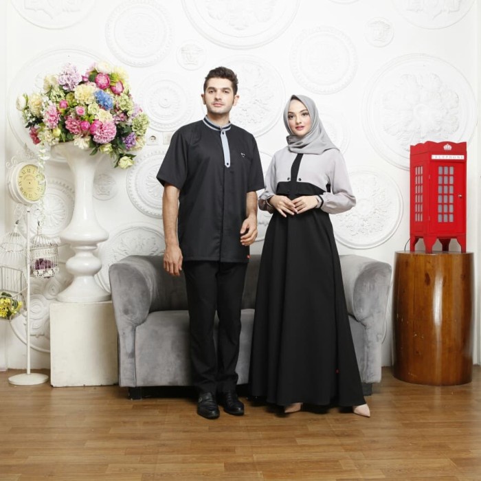 Set-Family-Muslim-Busana- Baju Muslim Sarimbit Keluarga Nibras Family 61 Hitam Setelan Couple