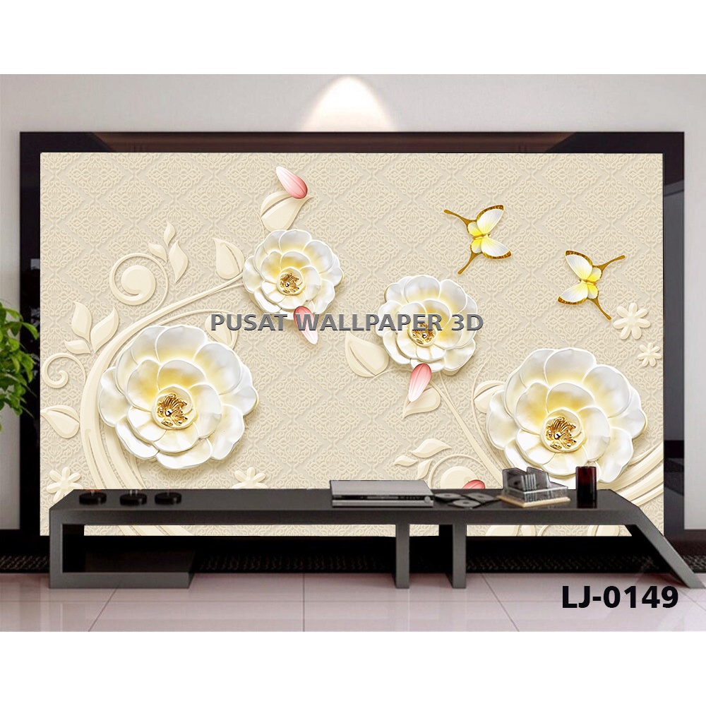 Cetak Wallpaper Custom 3d Bunga Emas Gold, Wallpaper Dinding Rumah Mewah