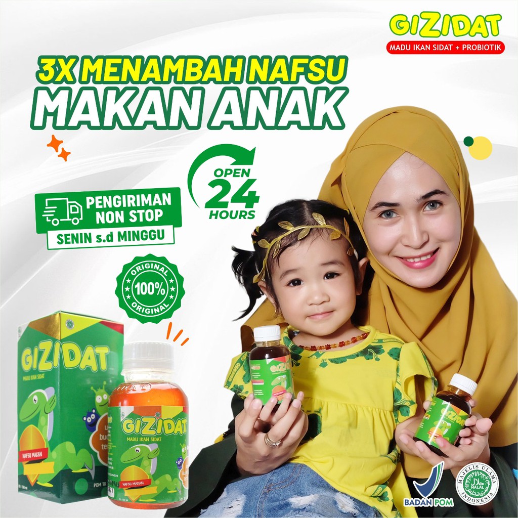 Gizidat - Madu Gijidat Multivitamin Penggemuk Tingkatkan Nafsu Makan Gemuk Badan &amp; Daya Tahan Tubuh Anak &amp; Bayi Perlancar Pencernaan Cerdaskan Otak isi 130ml