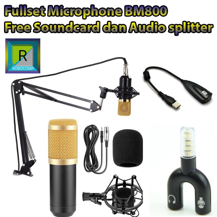 Fullset Microphone BM800 Free Soundcard dan Audio splitter