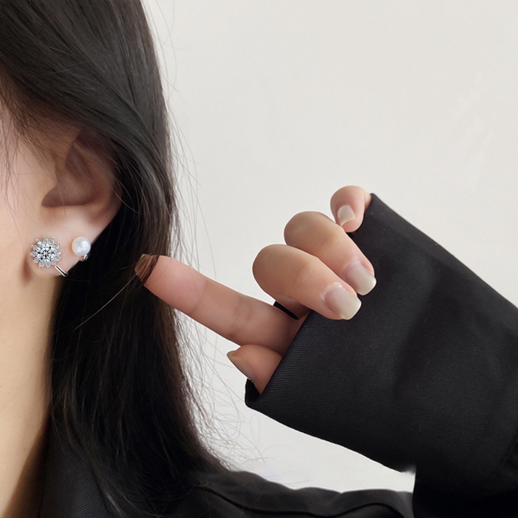 Hu Hu Hu Hu Hu Alat Bantu Pasang Kacamata♡ 1 Pasang Anting Klip Bentuk Bunga Matahari Hias Cubic Zirconia Untuk Wanita