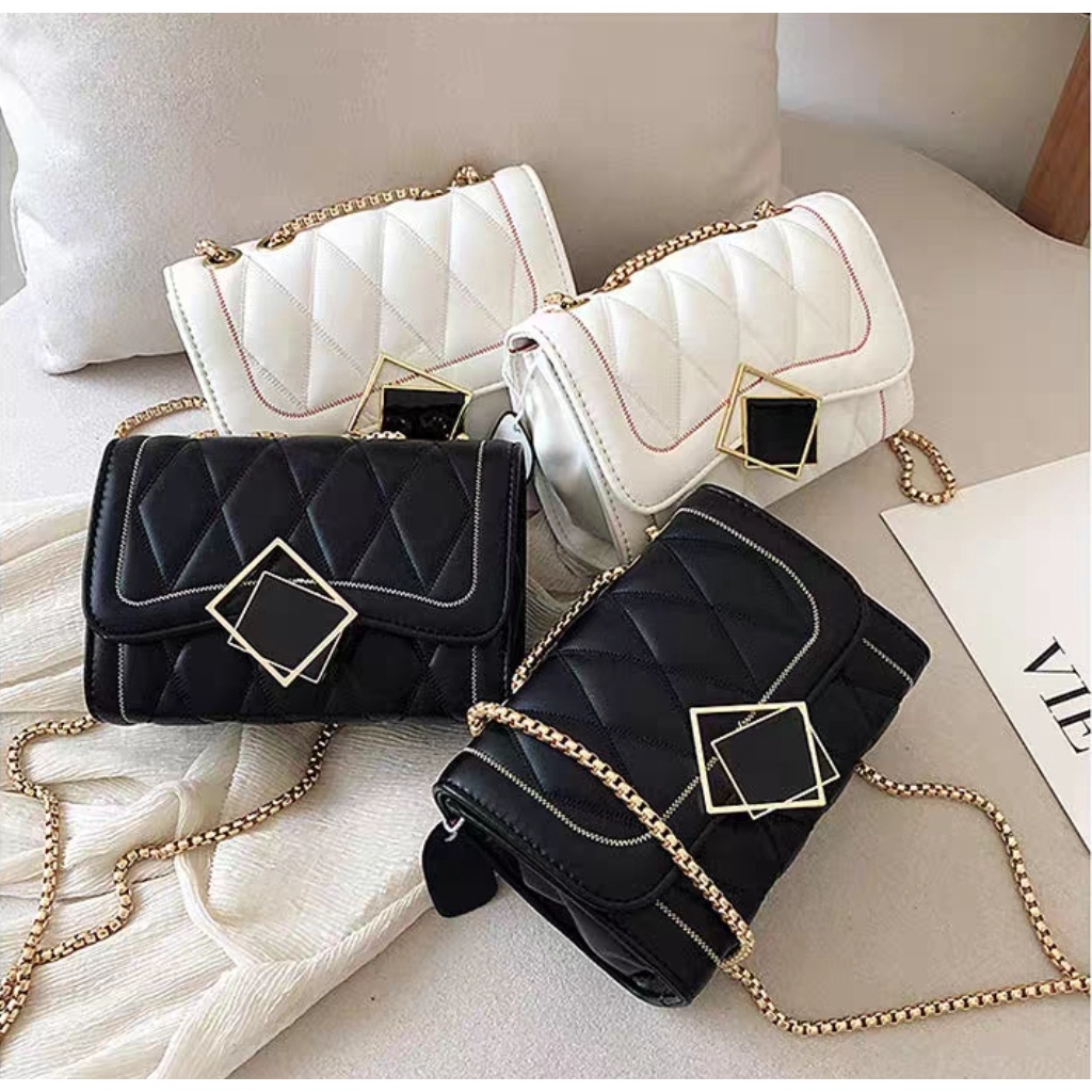 BJ1359 - BLACK/WHITE - TAS PESTA CLUTCH SLEMPANG JINJING TOTEBAG HANDBAG TALI RANTAI TAS WANITA FASHION IMPORT MODIS ELEGAN TERMURAH TERLARIS TERBARU BAGSTORE JAKARTA TAS BATAM VC86714 ELJ359 BQ2657 LT1086 CR7100