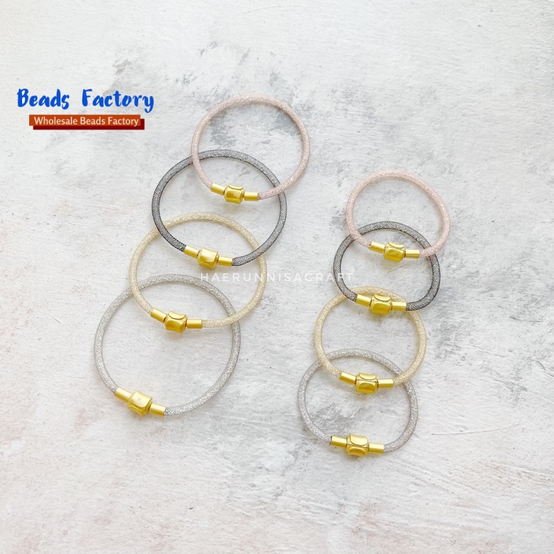 Gelang Gliter Kristal Tali Kawat Pandora Rantai Pengait Gold Panjang 18cm dan 14cm free karet stopper 2 pcs