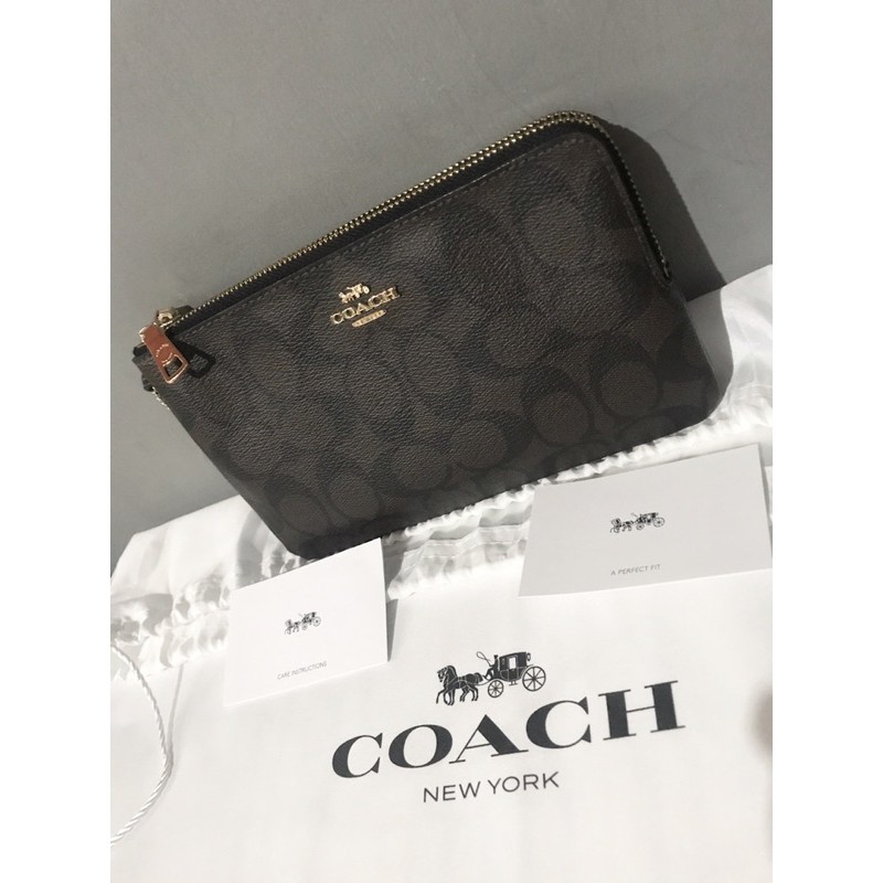 PRELOVED Coach Large Double Zip Wristlet Sign VVGC