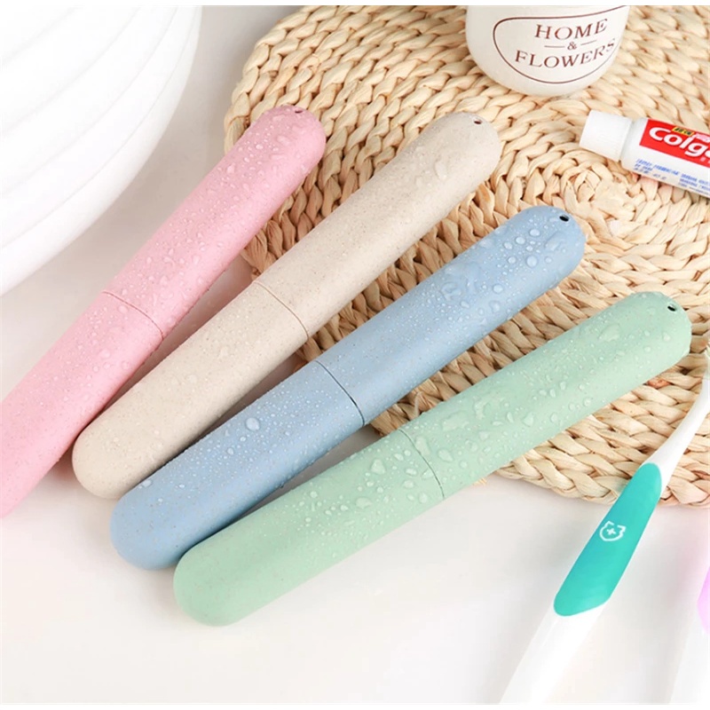 [1pcs Portable Tooth Brushes Case ][Wheat Straw  Travel Toothbrush Chopsticks Pencil Box][ Dust-proof Tooth Brushes Protector]