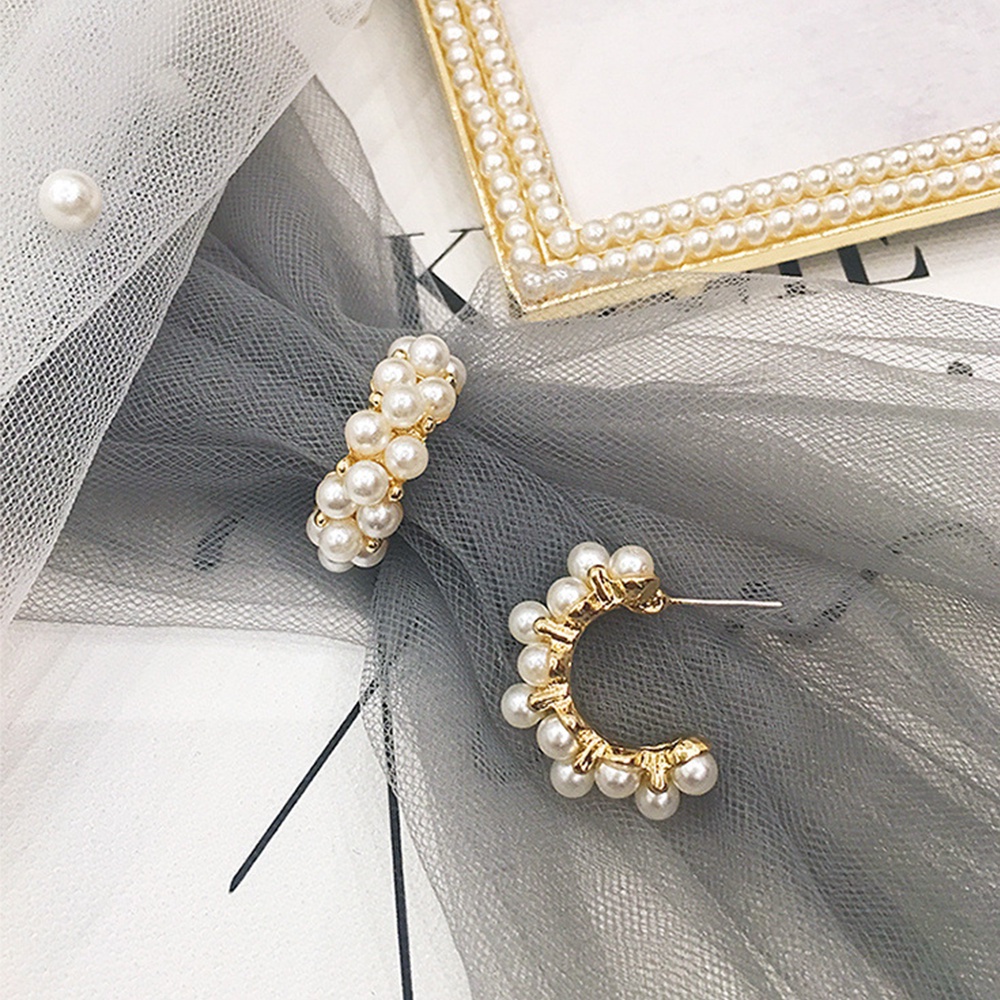 Needway  New Hoop Earrings Fashion Stud Earring Pearl Earrings Women Pearl Circle Korean Gifts Handmade Vintage Fashion Jewelry/Multicolor