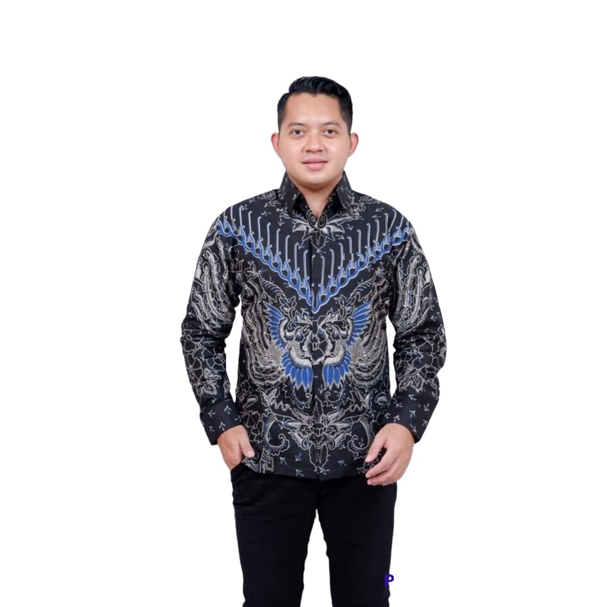 PEKSI ALIT BIRU Kemeja Batik Pria Premum Lengan Panjang Full Furing Bahan Katun Halus Primisima Asli Batik solo