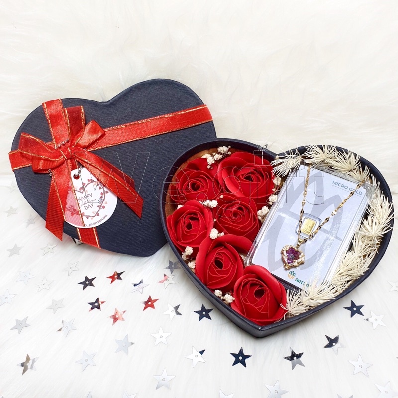 Kado Ultah, Anniversary, Wedding, Emas Antam 0,25gr, Kado Bunga Mawar & Kalung Kristal