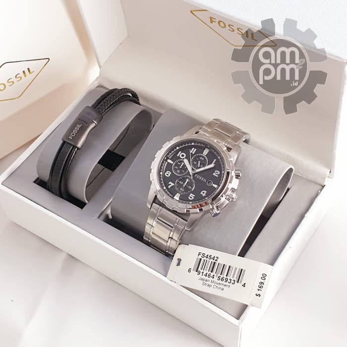 Suplier Jam & Gelang Fossil Man Dean Chronograph Silver FS4542 Ori