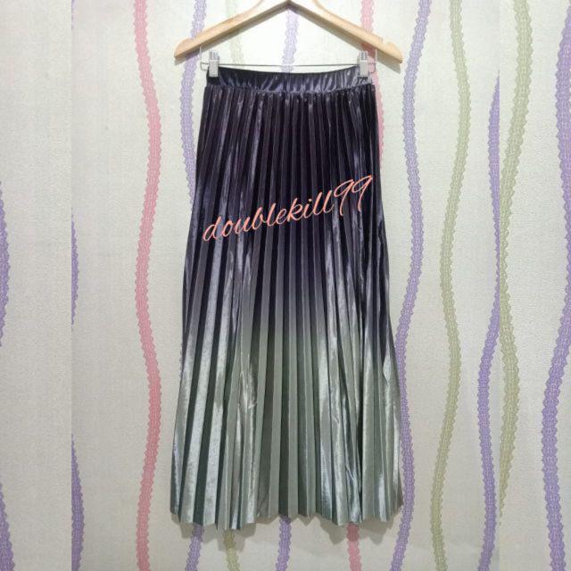 ( Bisa COD ) Rok Bludru velvet Super Gradasi/motif zigzag import Korea(panjang 90cm)-ABU GRADASI PJG