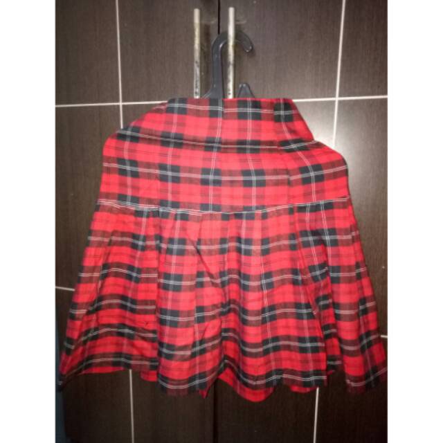 ROK MINI MERAH KOTAK KOTAK