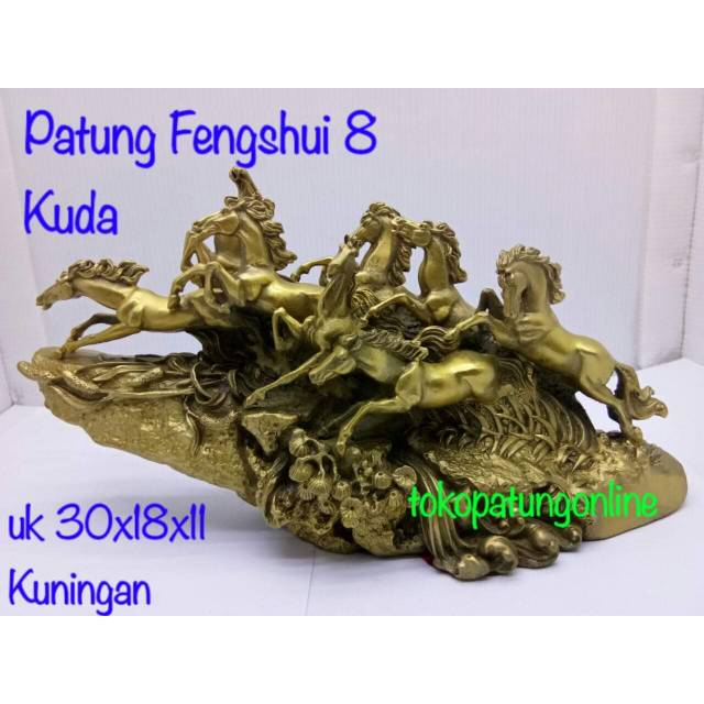 Patung Kuda Kuningan Fengshui 8 Ekor