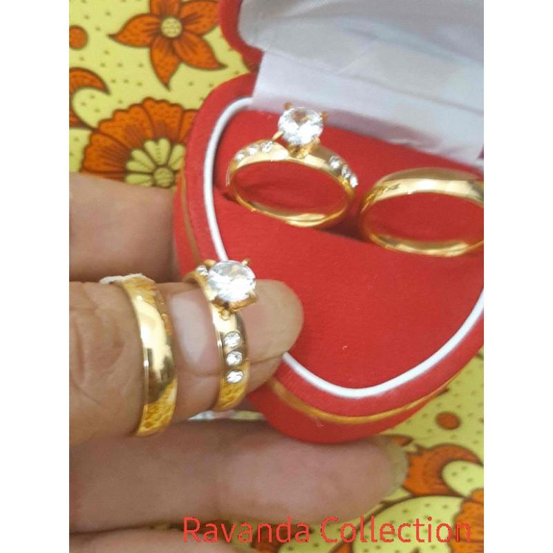 Cincin Couple Asli Titanium Lapis Mas Permata Plus Box