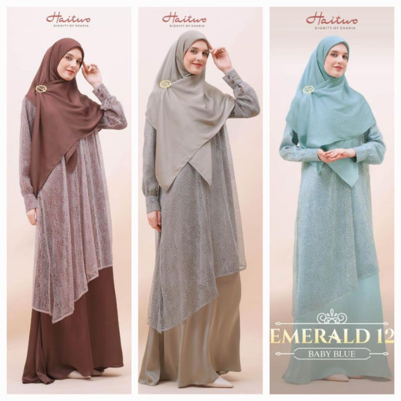 Gamis Syari Set Hijab Premium Emerald 12 by Haitwo|Gamis Syari Brukat|Gamis Premium|Dress Pesta|Dres