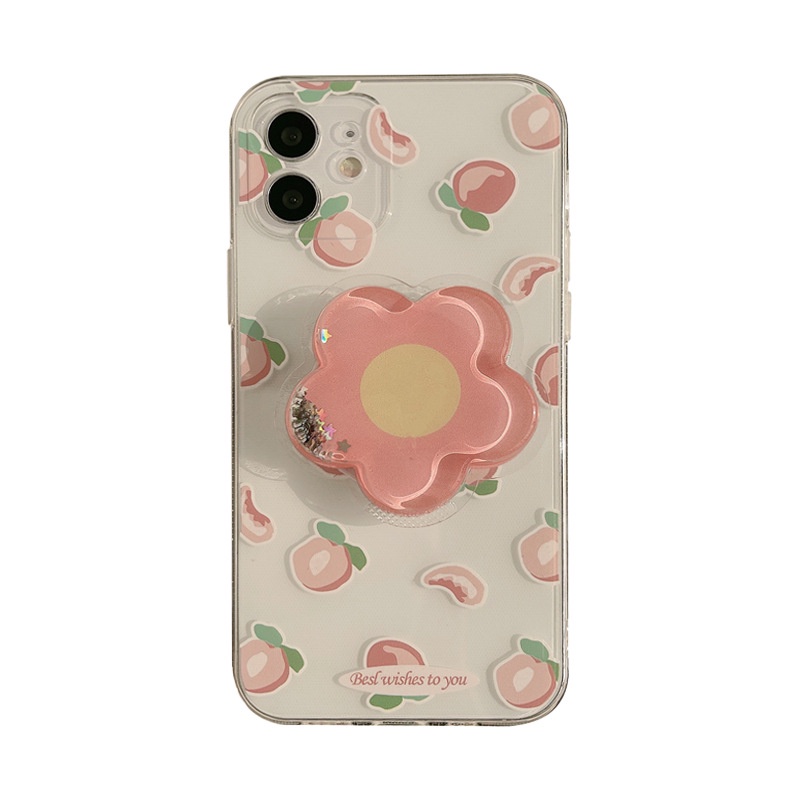 IPHONE Iphone7 8 PLUS X XR XS 11 12 13 14 MINI PRO MAX SE 3D Peach Flowers Casing TPU Lembut Transparan