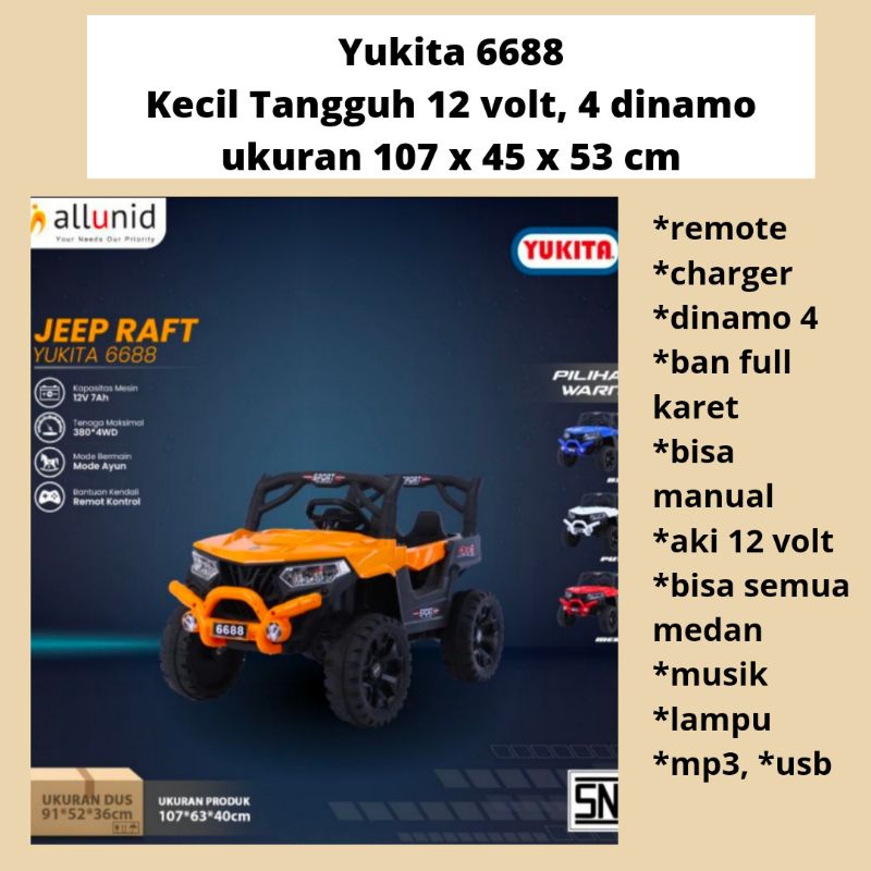 Free Ongkir Mobil Aki Anak Mainan Remote dan Manual Bergaransi 12 volt Jeep Rubicon Exotic Yukita 6688 Kirim Aman Murah-4