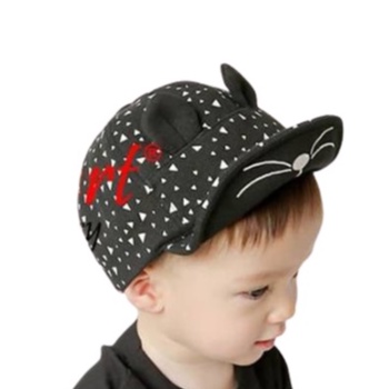 Topi Anak Bayi karakter kucing full sablon Topi Bayi umur 3 bulan - 3 tahunan unisex-hitam