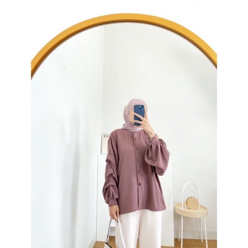 Alaya Blouse Wanita Atasan Polos LD 115 Full Kancing Depan Crinkle Airflow Premium Outfit OOTD Remaja Dewasa Kekinian Terbaru | 1 Kg Muat 5 pcs