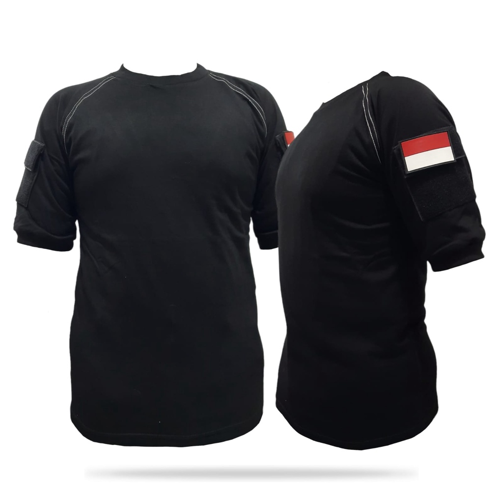 kaos Tactical Hitam/abu Polos/Non Sablon Lengan Pendek Cotton Combed 20/24s