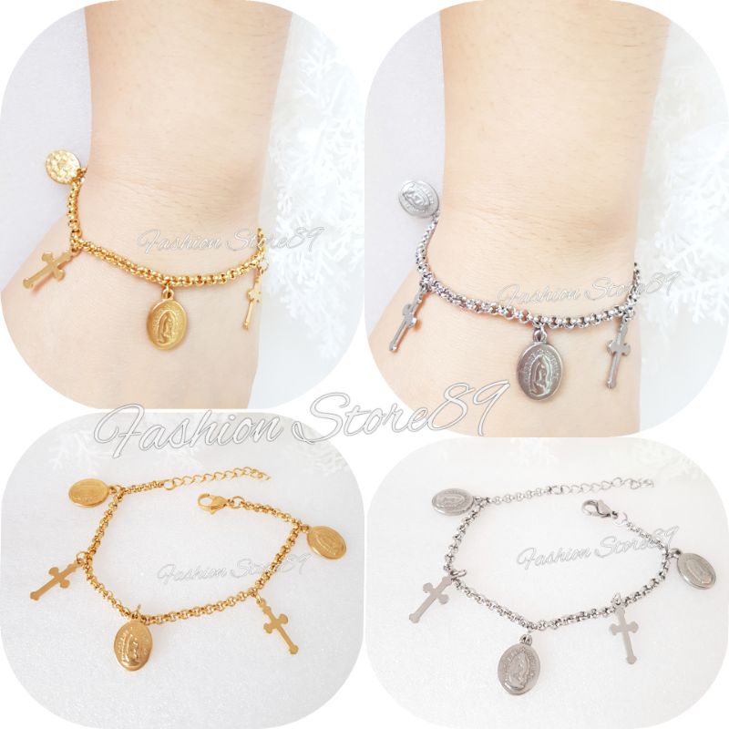 Gelang Jurai Fashion Rohani Bunda Maria Titanium Gold Import