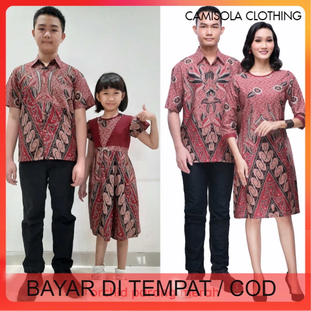 BATIK COUPLE KELUARGA SARIMBIT PASANGAN MUDA AYAH IBU ANAK  PREMIUM FAMILY JUMBO MODERN MURAH KEKINIAN TERBARU TUNIK DRESS TERUSAN ORCHID PRG MERAH CAMISOLA CLOTHING