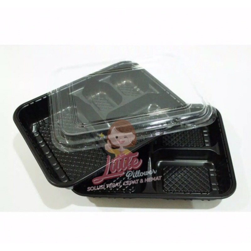 (Isi 25pcs - B4) Tray bento B4 Tray Bento Sekat 4 Hitam/Box Bento/Mika Lunch Box/Mika Bento